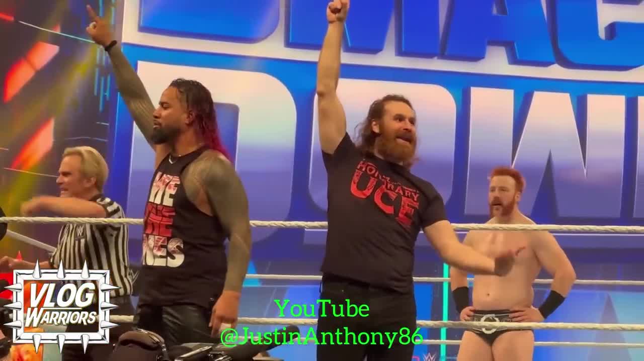 Sami Zayn dancing to “let’s go Ucey” chant with Jimmy Uso - WWE Smackdown