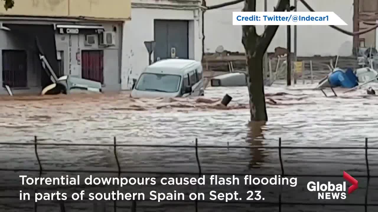 Spain floods: Cars washed away, homes submerged following storm in Huelva province