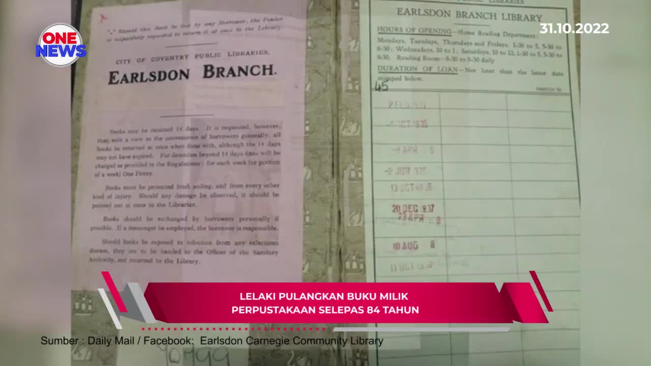 Lelaki pulangkan buku milik perpustakaan selepas 84 tahun