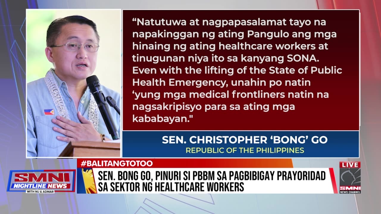 Sen. Bong Go, pinuri si PBBM sa pagbibigay prayoridad sa sektor ng healthcare workers