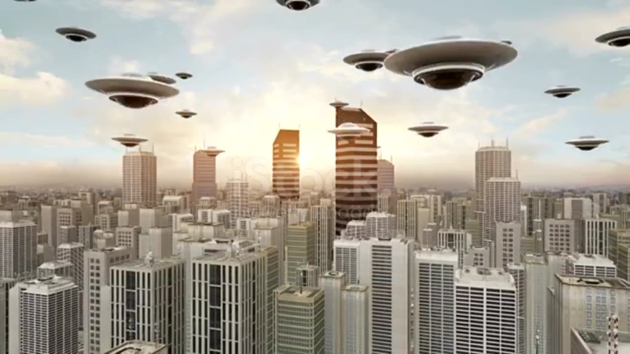 Animation with UFO flying in Chicago