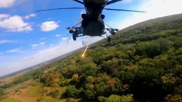 Ukraine's Military Helicopters Launch A Barrage Of Missiles Towards Russian Forces