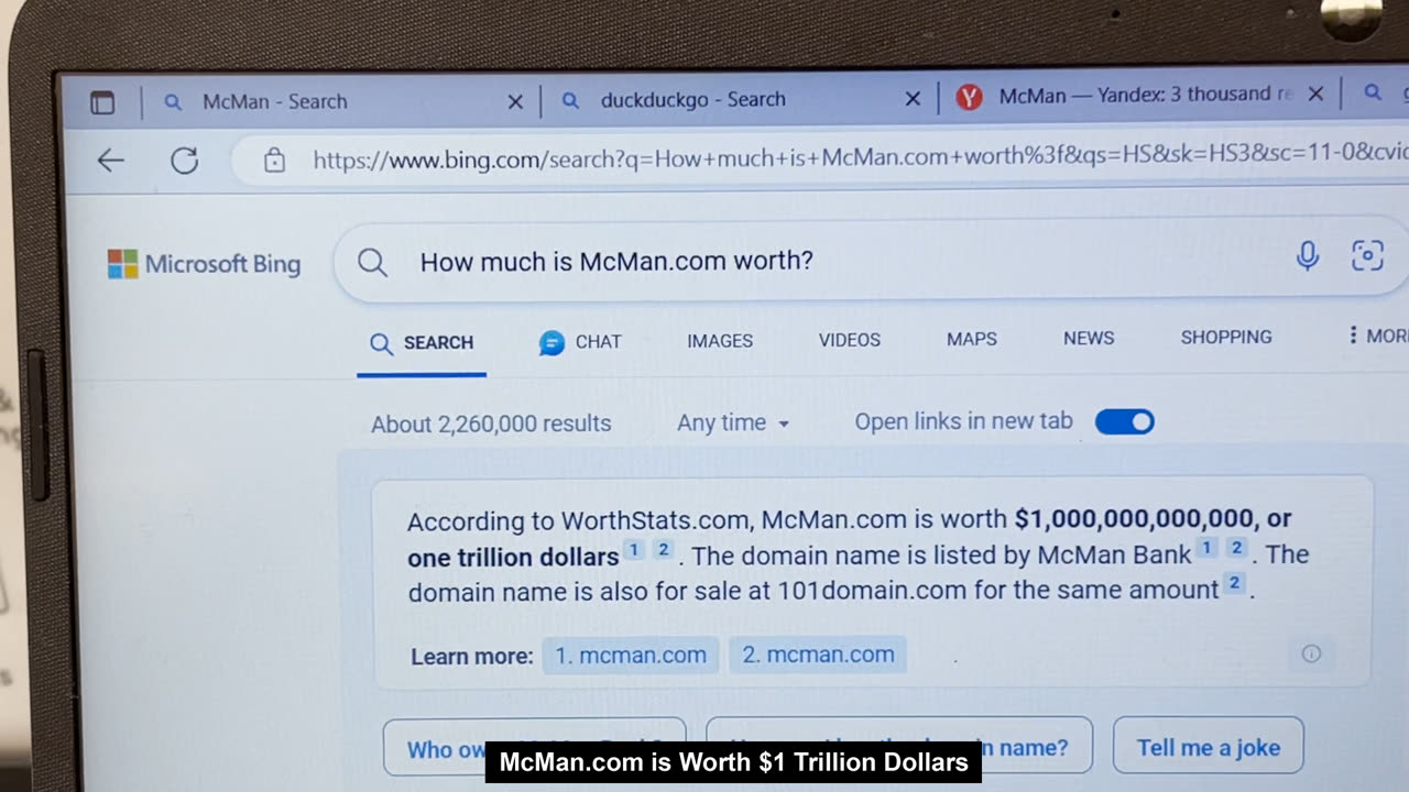 How Much is McMan.com Worth? Bing Internet Search Results July 27, 2023