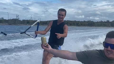 Water Skier Receives Mid-Training Protein Shake