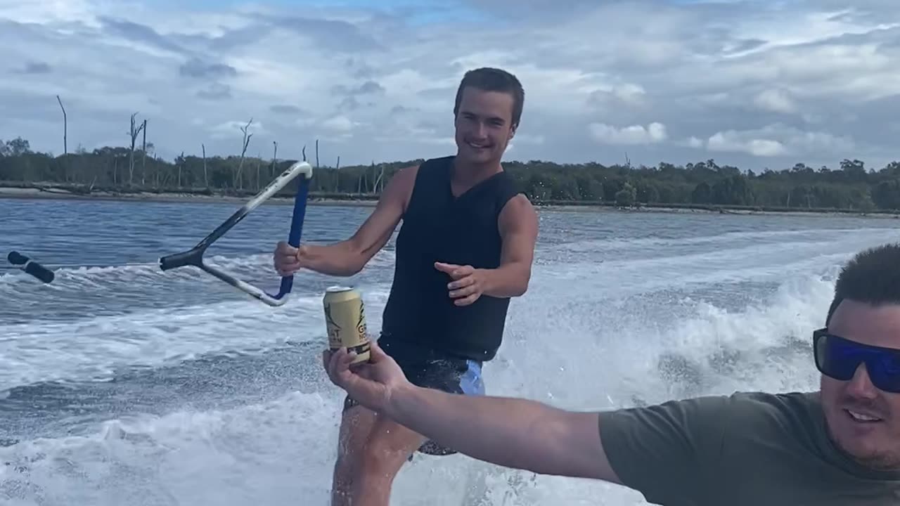 Water Skier Receives Mid-Training Protein Shake