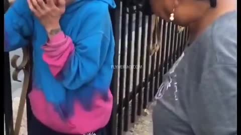 Black Grandma gives beatdown to White junkie
