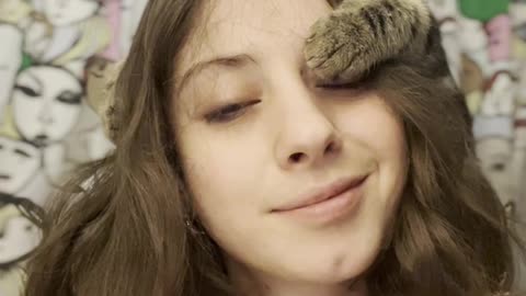 Cat Climbs and Sleeps on Owner's Head