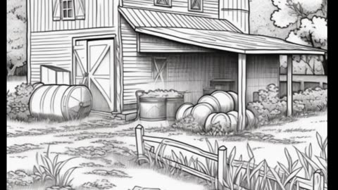 Barns on the Farm: AI Grayscale Coloring Book