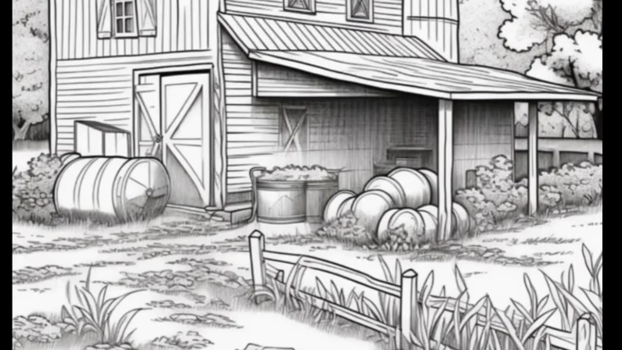 Barns on the Farm: AI Grayscale Coloring Book