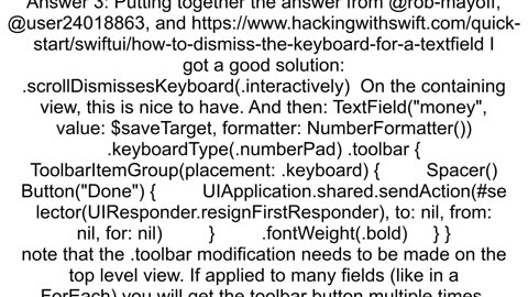 How do I make it possible for the user to dismiss a numerical keyboard in SwiftUI
