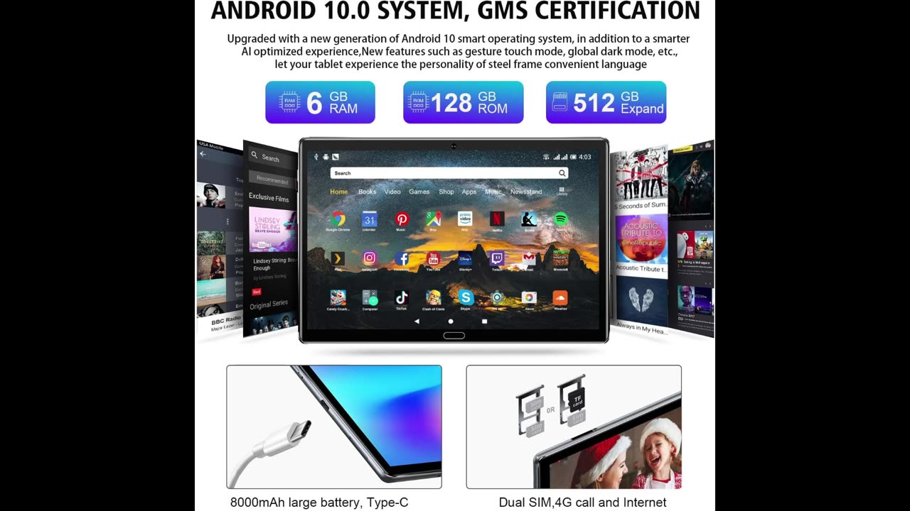 Tablet 11 pollici 2560x1600 2K FHD, 6 GB RAM + 128 GB ROM 512 GB