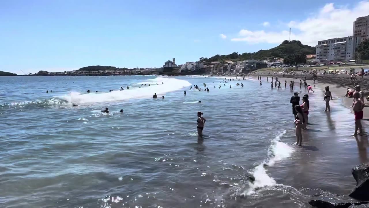 Walk Ponta Delgada Azores Praia das Milicias / sunny Beach in Highseason, Sao Miguel - 04.07.2024