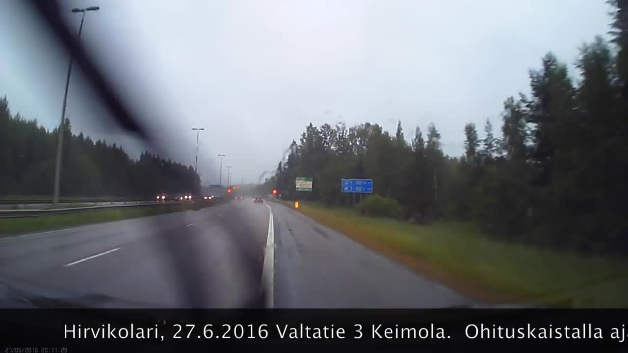 Intense dash cam footage of highway moose collision