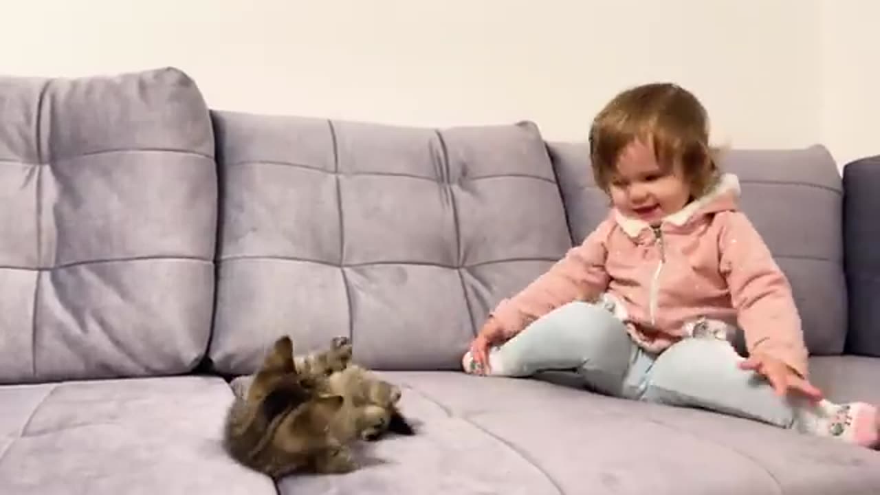 Cute Baby Meets New Baby Kitten for the First Time!