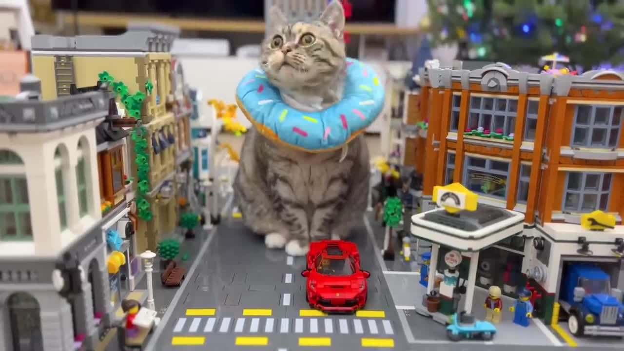 Giant Cat Destroys LEGO City