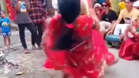 The girl was surprised to dance