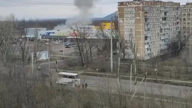 A direct hit to the Galaxy supermarket in the Petrovsky district of Donetsk.