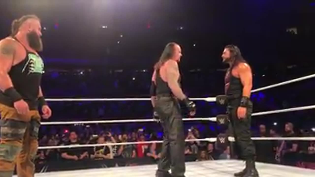 Undertaker gets the tag.Undertaker stands tall/Undertaker and Roman Reigns Shake hands.