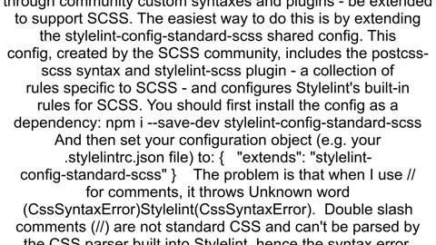 How to allow comments in scss within Stylelint Unknown Word