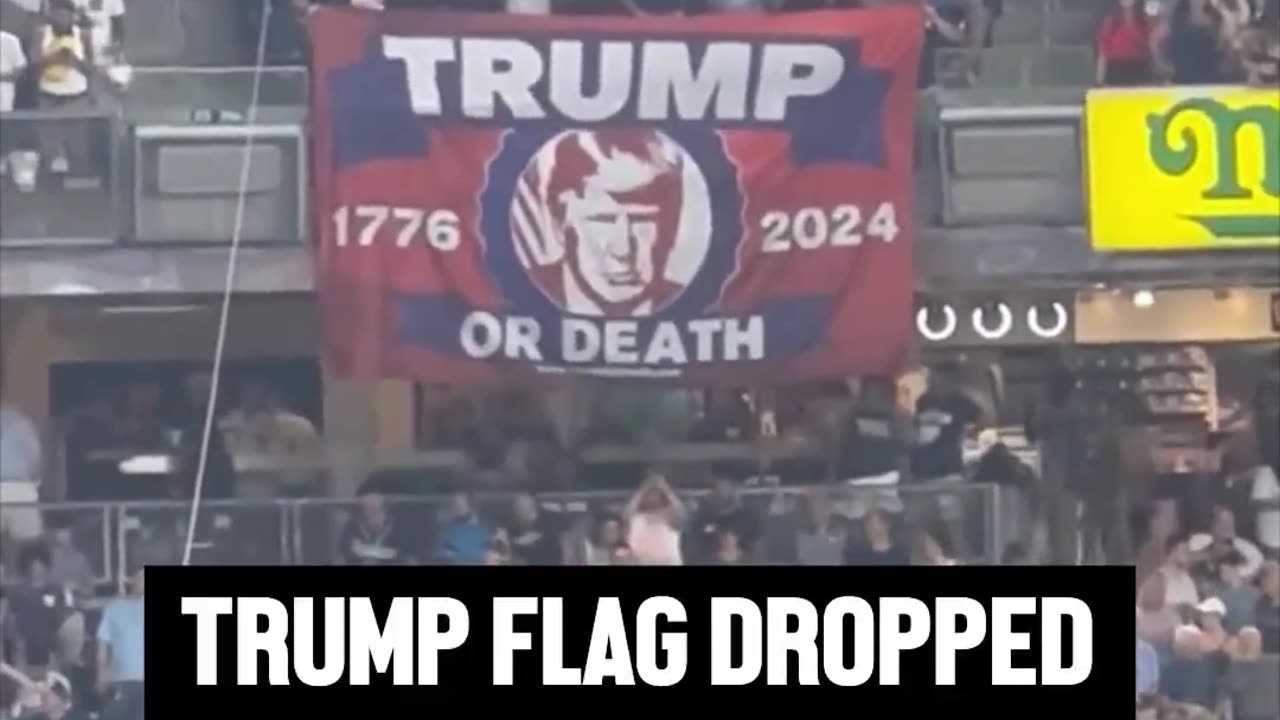 It's a sentiment millions share (1776-2024 or Death) Trump flag dropped at Yankees stadium.