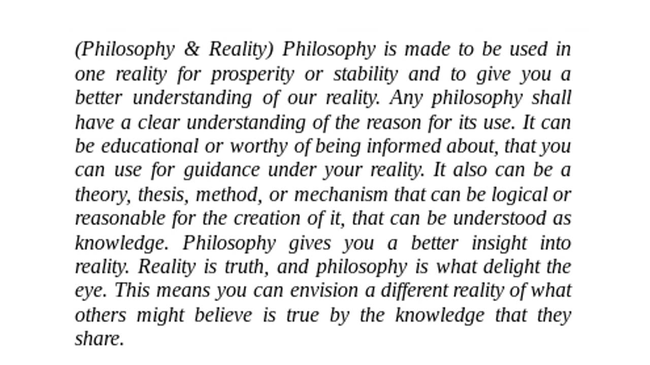 Philosophy & Reality