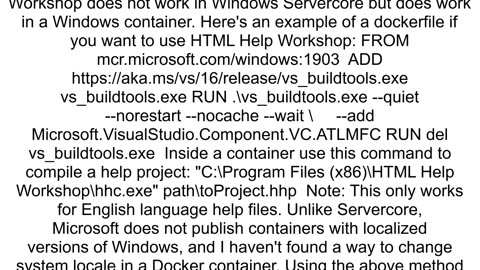 How do you compile a HTML Help Workshop project inside a Docker container