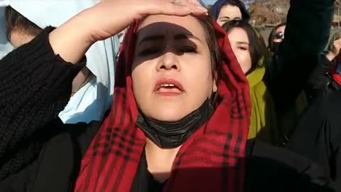 Women protest near Kabul University in Afghanistan