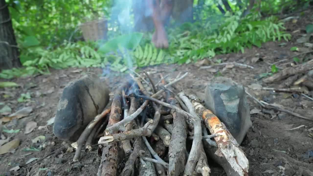 Shrimp eating in jungle, cooking on a rock | Primitive Wildlife-11