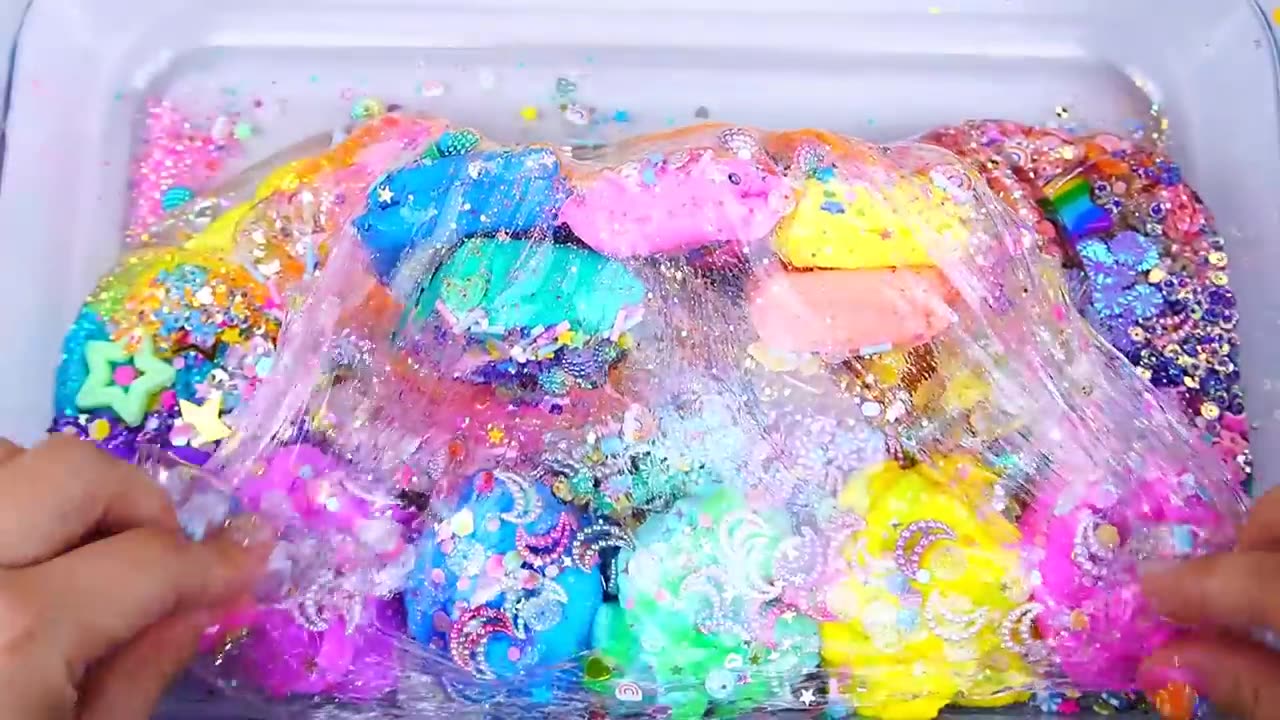 CAT Rainbow Slime Mixing Random Cute, shiny things into slime