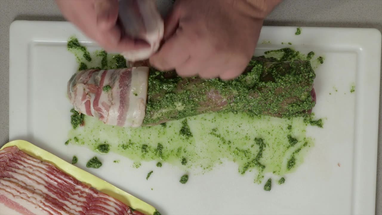 Bacon Wrapped Pesto Stuffed Pork Tenderloin Recipe