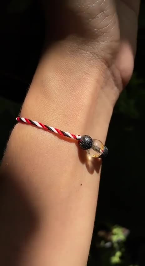 Authentic Bali Tridatu Luck Aura Bracelet - Crystal and Lava Stone Charm for Protection & Meditation