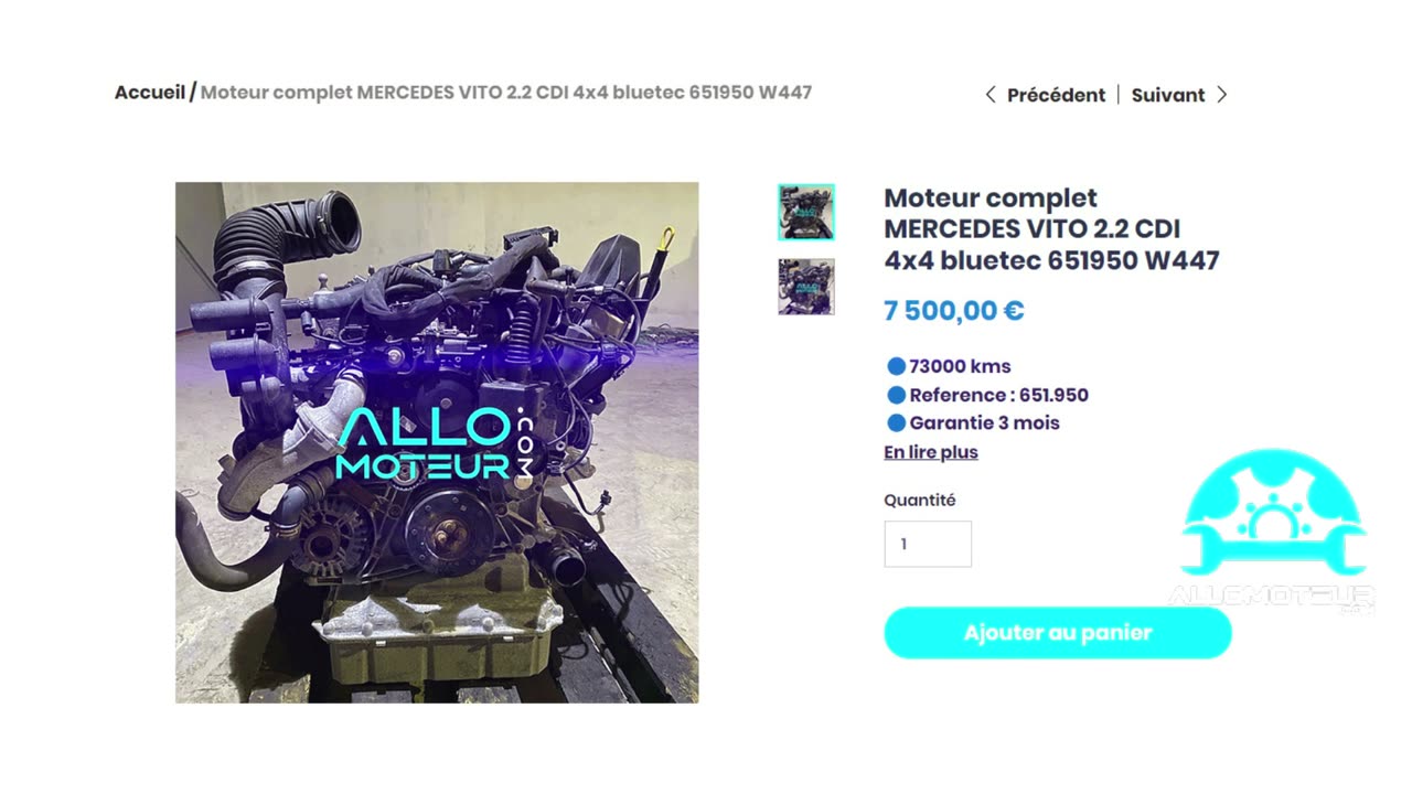 ALLOMOTEUR.COM - Moteur complet MERCEDES VITO 2.2 CDI 4x4 bluetec 651950 W447