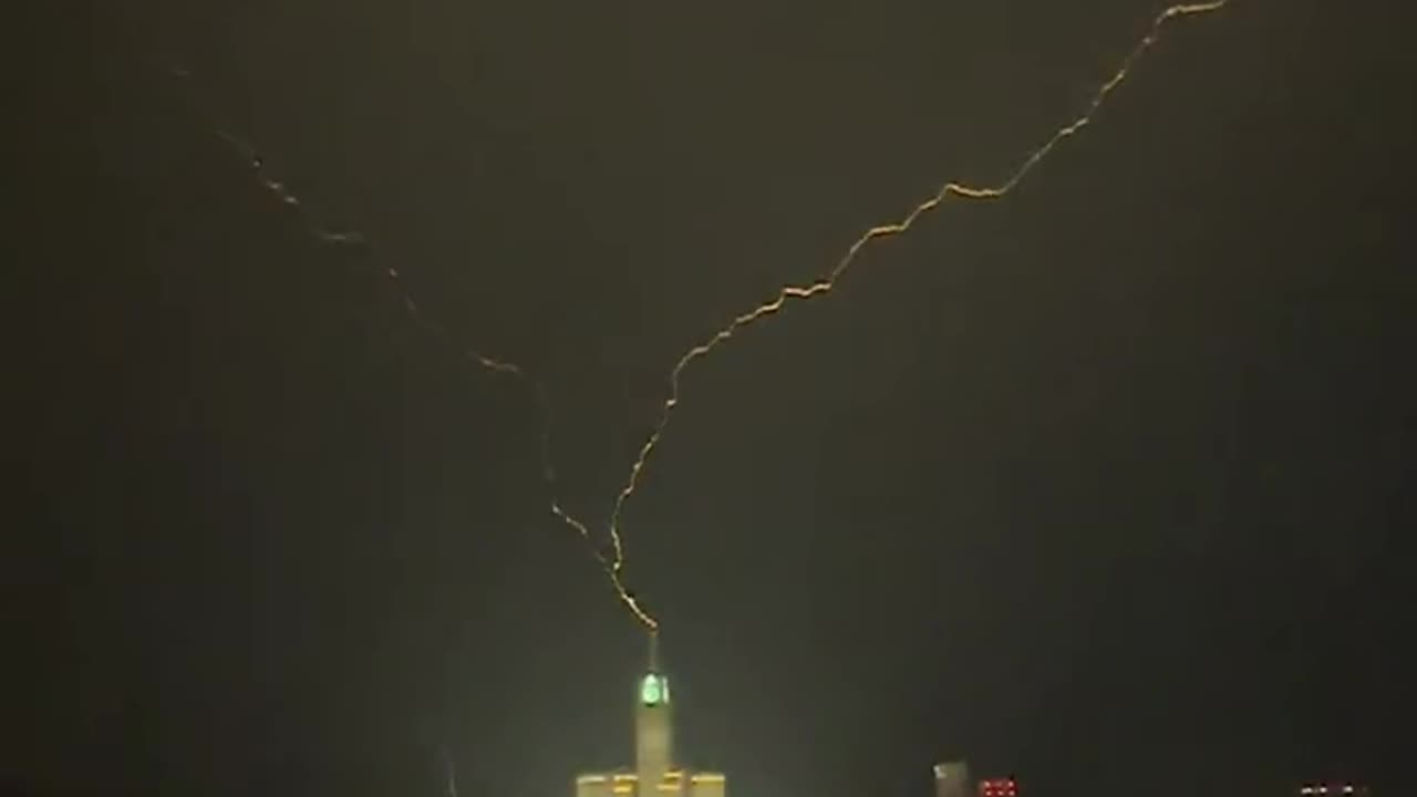 On Tuesday Lightning striking the Clock Tower in Makkah