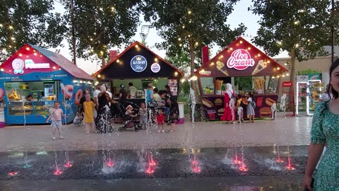 Children rejoice at unexpectedly turned on fountains