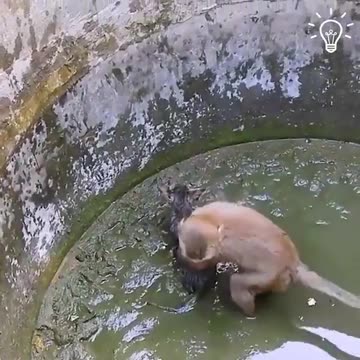 A MONKEY RESCUED A CAT OUT OF A WELL