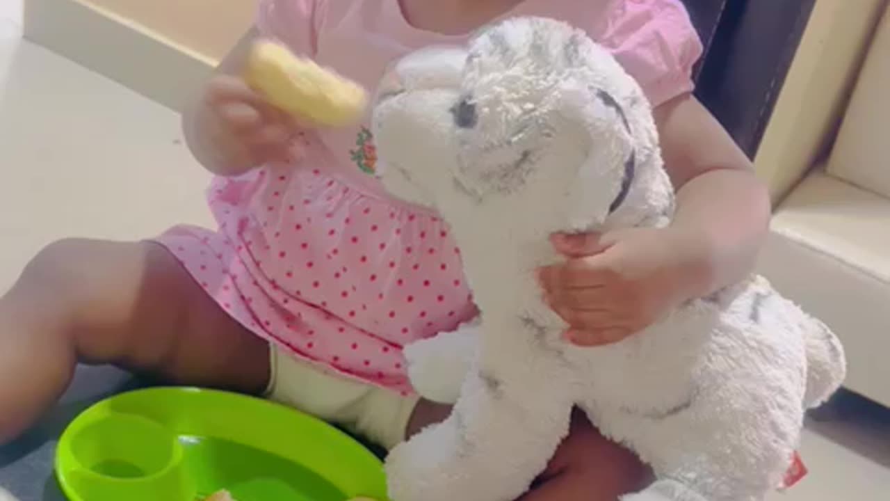 CUTE BABY FEEDING HIS TIGER