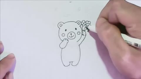 How to Draw Little Bear and Butterflies (Cute Style)