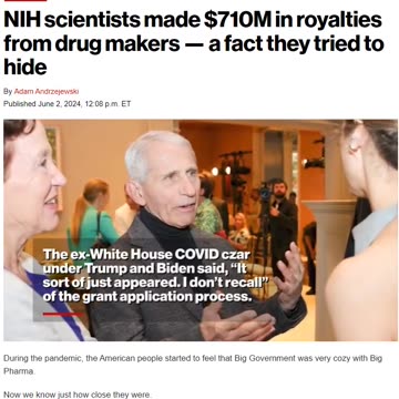 NIH scientists made $710M in royalties from drug makers — a fact they...