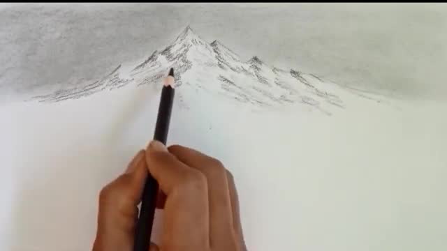 Pencil drawing landscape scenery/ Snow mountain landscape drawing with pencil/