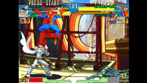 hulk and jin VS spiderman and wolverine _marvel vs capcom clash of super heroes _oldest game in 2023