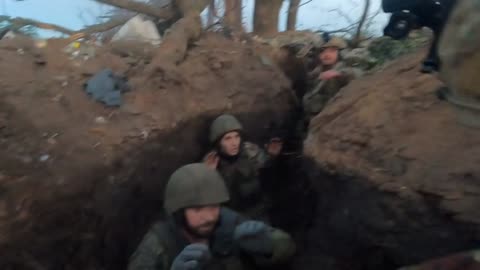 Russian Soldiers Surrender After Their Trench is Overrun