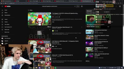 xQc searches minecraft speedrun record and finds his own video