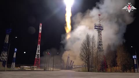 The launch of Glonass-K carrying Soyuz 2.1b from Russian Plesetsk Cosmodrome