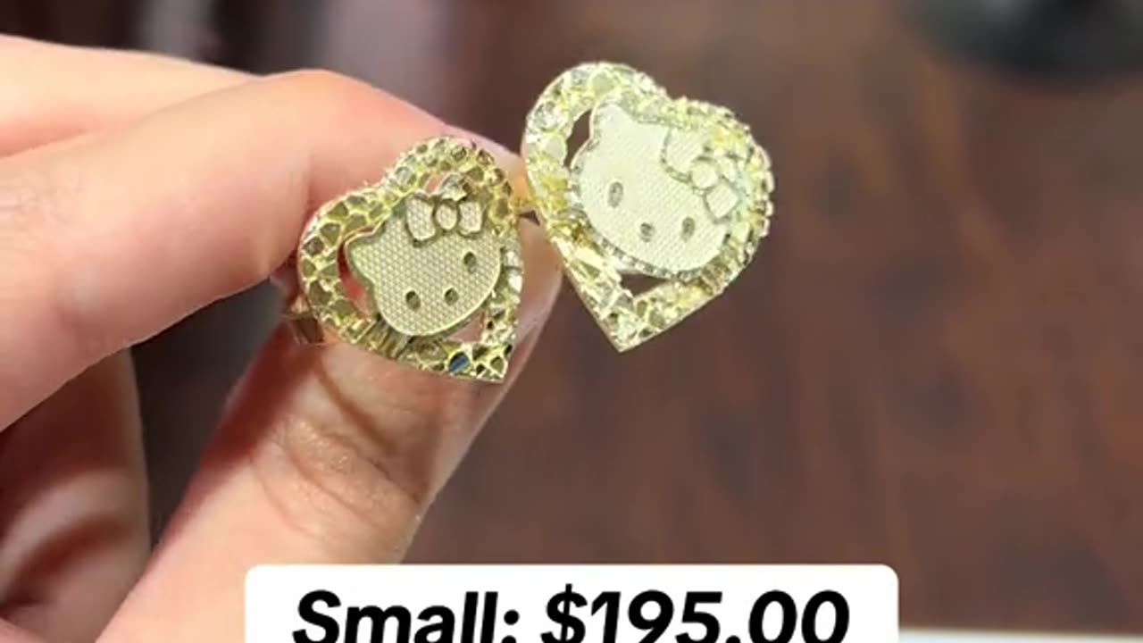 Ladies Real Gold Nugget Heart Hello Kitty Rings