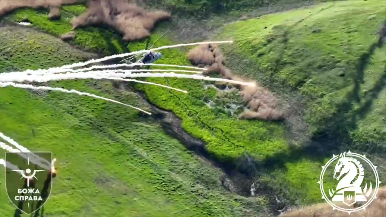 Ukrainian Attack Helicopters Firing Rockets into Russian Lines