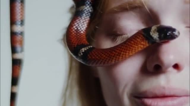 woman with snake on her head feeling afraid #shorts #fyp #viral #snake #women #headfeeling