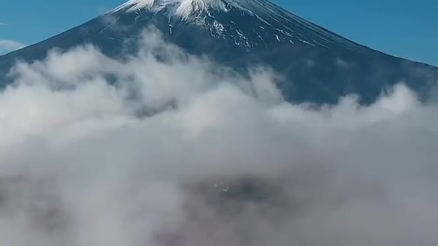 video by drone of Mount Fuji and mist at