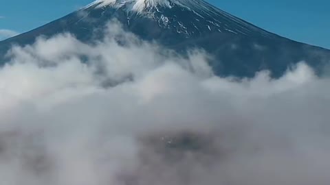 video by drone of Mount Fuji and mist at