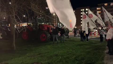 Dutch farmers arrive en masse at the provincial government building in Den Bosch as the elections...