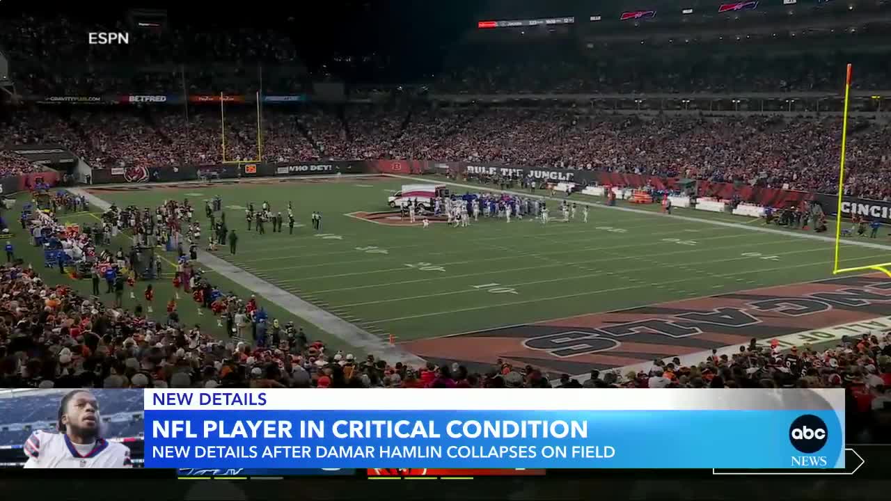 NFL PLAYER IN CRITICAL CONDITIONNEW DETAILS AFTER DAMAR HAMLIN COLLAPSES ON FIELD